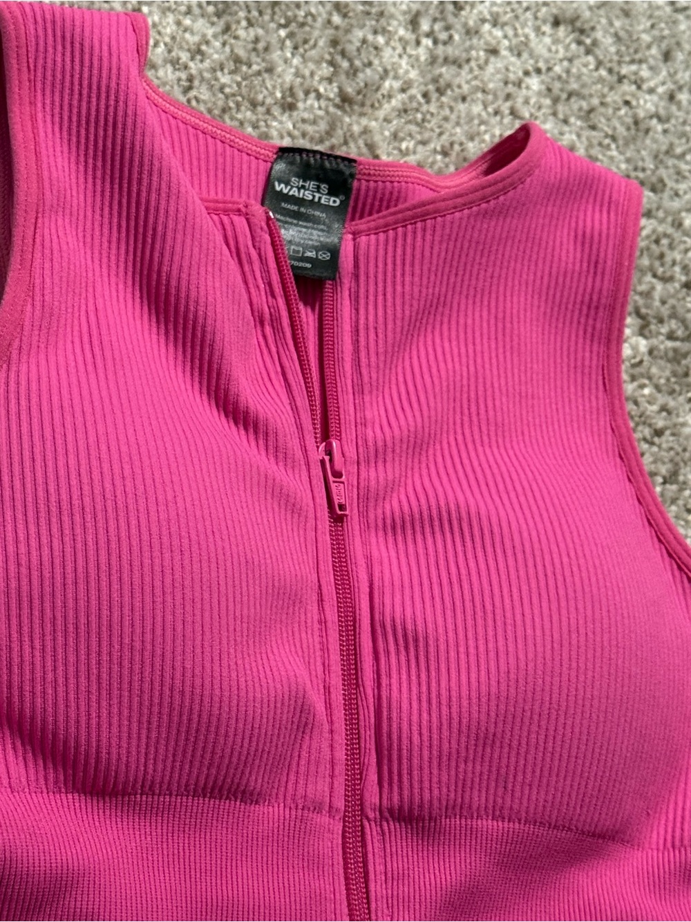 Hot Pink Ribbed Zip-Front Romper - Picture 2 of 2
